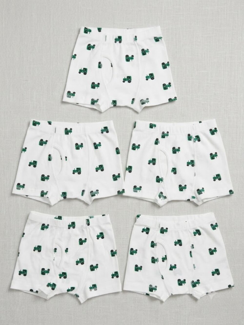 NWT 5PK Toddler Boy Trunks XS Green Farm Tractor Underwear Potty Training Cotton